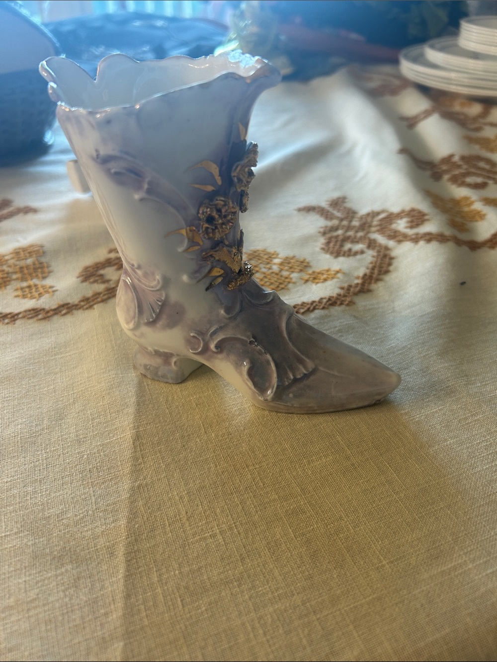Ornate Lavender Heeled Boot Vase - Decorative Women's Boot